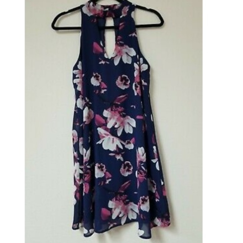 Francesca's Miami Sleeveless Keyhole Neck & Back Halter Swing Dress - Women's M
